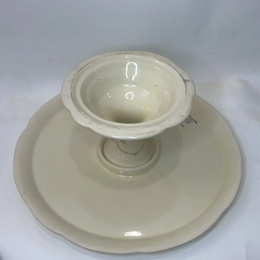 Pfaltzgraff Silk Rose Cake Plate Stand 12 In Round Creamy Yellow Pink Green